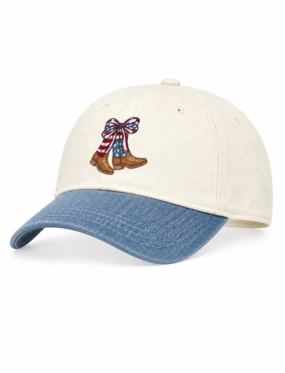 No Boundaries Women’s Americana Cowboy Boots Baseball Hat Cream Denim Adjustable